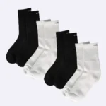 Premium Cotton Crew Socks for Men and Women, Pack of 4 Pairs - Soft, Comfortable, and Durable Socks in White and Black Colors, Perfect for Everyday Wear or Casual Outfits.