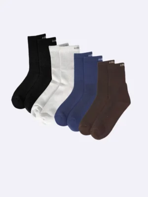 Stretchable crew socks crafted from soft, breathable fabric, offering maximum comfort and support for active feet throughout the day